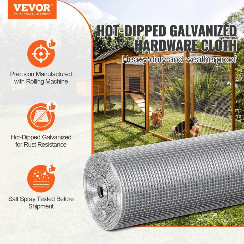 Hardware Cloth, 1'4 Inch 36in X 50 Ft 23 Gauge, Hot Dipped Galvanized Wire Mesh Roll, Chicken Wire Fencing, Wire Mesh For Rabbit Cages, Garden, Small Rodents
