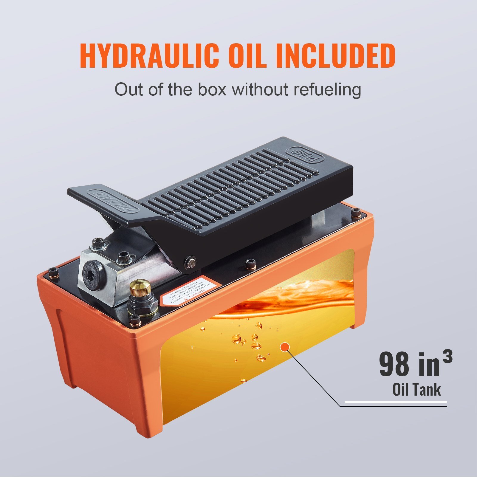 Air Hydraulic Pump, 10,000 PSI 1/2 Gal Reservoir, NPT 3/8" Oil Outlet, NPT 1/4" Inlet, 6.6 Ft Pipe, Foot Actuated Hydraulic Pump Air Treadle For Auto Body Frame Machines And Pulling Post, Orange - Image 5