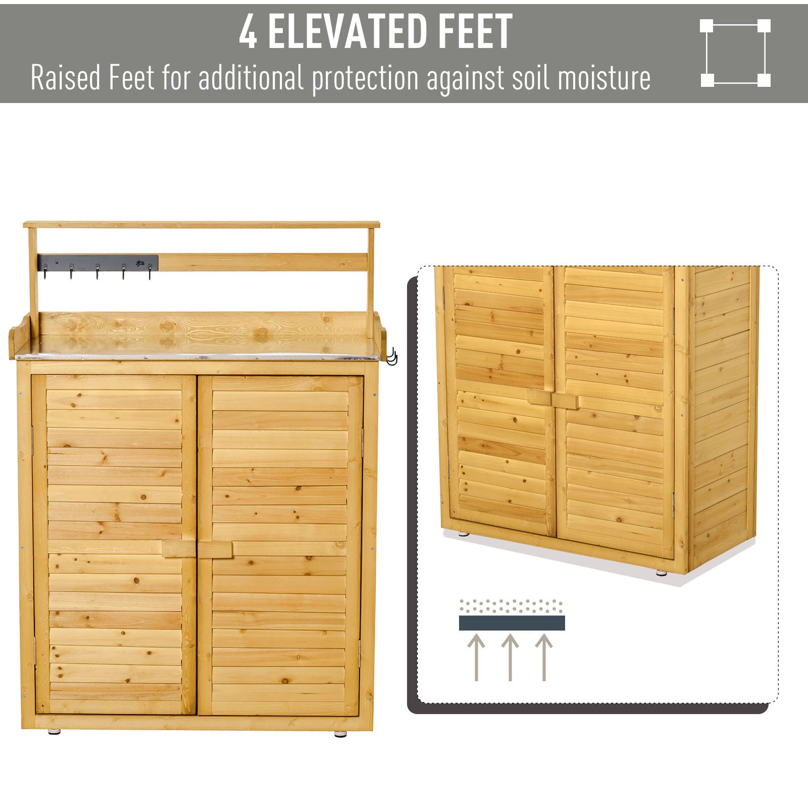 Backyard Garden Tool Storage Shed, Outdoor Storage & Potting Bench with 2 Magnetic Close Doors & Large Interior Storage Space - Image 5