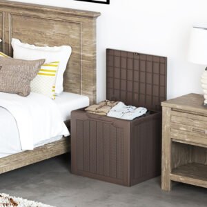 Outdoor Storage Box 25 Gallon Deck Box With Lockable Lid And Wicker-woven Texture For Storage Bin, Side Table Or Bench - Image 1