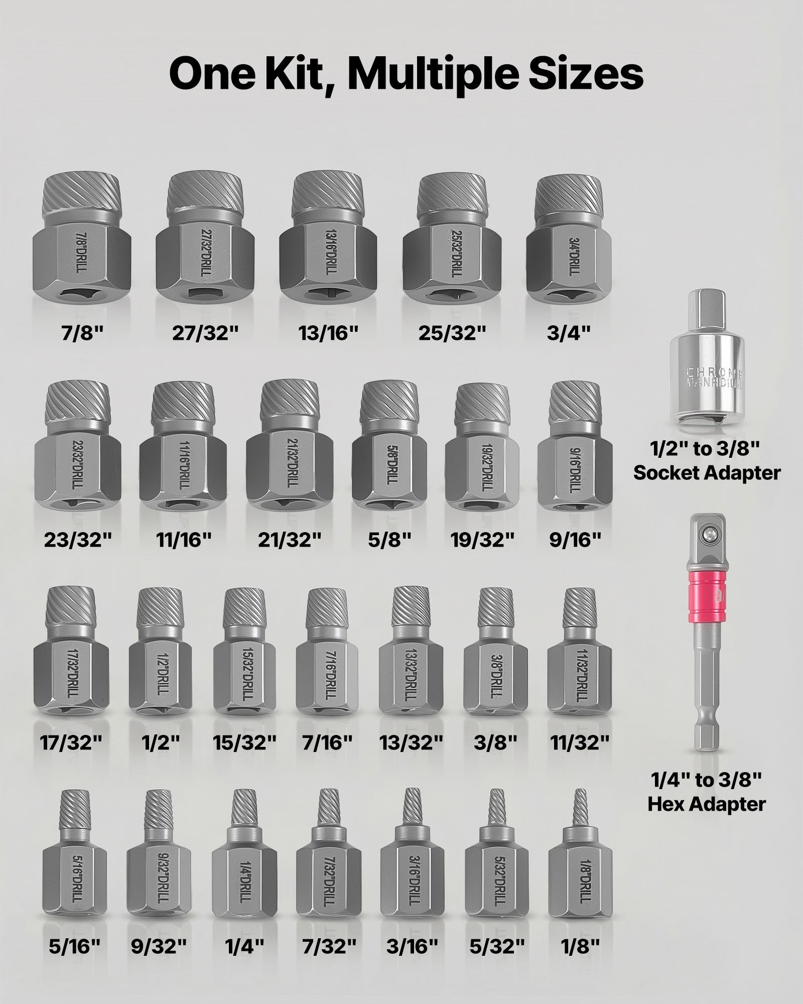 Screw Extractor Set, 27 Pieces Hex Head Multi-Spline Easy Out Bolt Extractor Tool, With Adapters, Solid Storage Case, Cr-Mo Steel Stripped Bolt Remover For Removing Rounded, Broken Bolts, Screws - Image 5