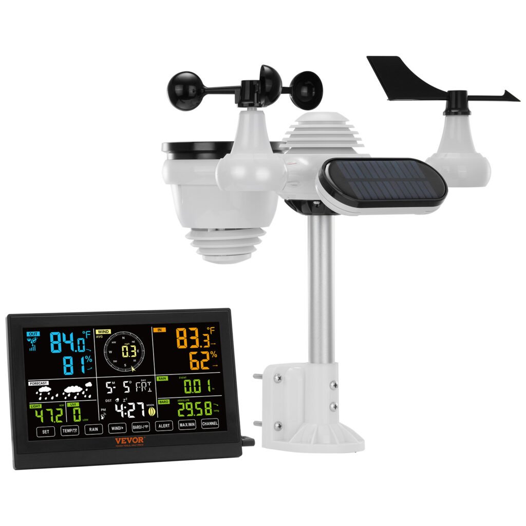 VEVOR 7-in-1 Wireless Weather Station, 7.5 In Large Color Display, Digital Home Weather Station Indoor Outdoor, For Temperature Humidity Wind Speed,Direction Rain UV, With Forecast Data, Alarm, Alerts
