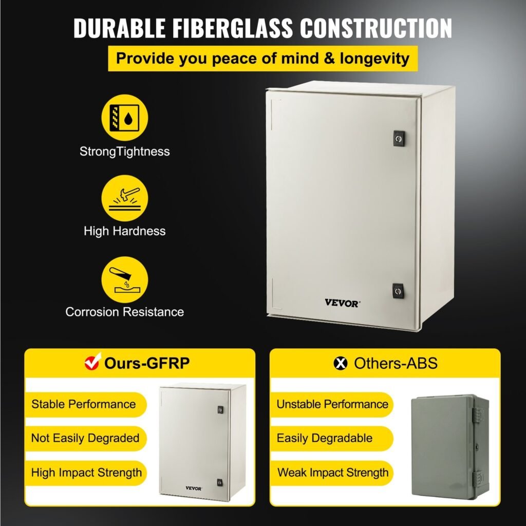 NEMA Steel Enclosure, 24 X 16 X 9'' NEMA 4X Fiberglass Electrical Box, IP66 Waterproof & Dustproof, Outdoor/Indoor Electrical Junction Box, With Mounting Plate(60 X 40 X 23 Cm)