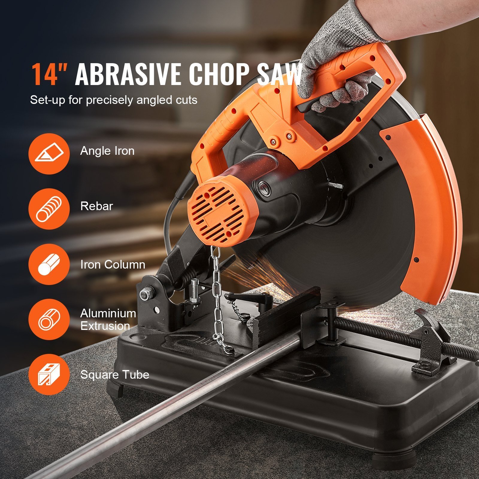 Abrasive Chop Saw, 14'355mm Blade Diameter Cut Off Saw, 2300W 3600RPM Steel Cutting Machine, 0-45' Adjustable Angle Miter Saw For Cutting Metal Cutting Chop Saw For Steel,Rebar,Iron,Aluminum - Image 3