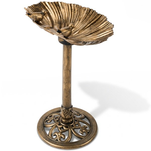 50x36x81cm Antique Bronze Resin Bird Bath With Shell Edge & 1.4W Solar Fountain