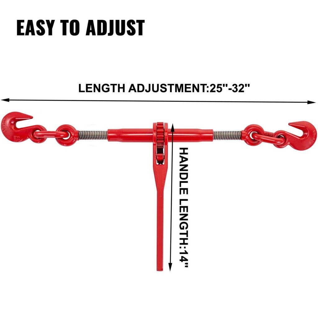9215LBS 3/8' – 1/2' Ratchet Binders 9,215 LBS Secure Working Load, G70 Hooks And Adjustable Length, For Grade 70-80 Chains, Tie Down, Hauling, Towing, 2-Pack, Red