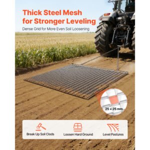 Drag Harrow, 4 X 4 Ft, High-Efficiency Chain Harrow Rake, ATVs UTVs Tractors Attachments, Durable Galvanized Steel Mesh Drag Mat With Towing Chain, For Gravel Driveway Ruts Farm Field Leveling - Image 5