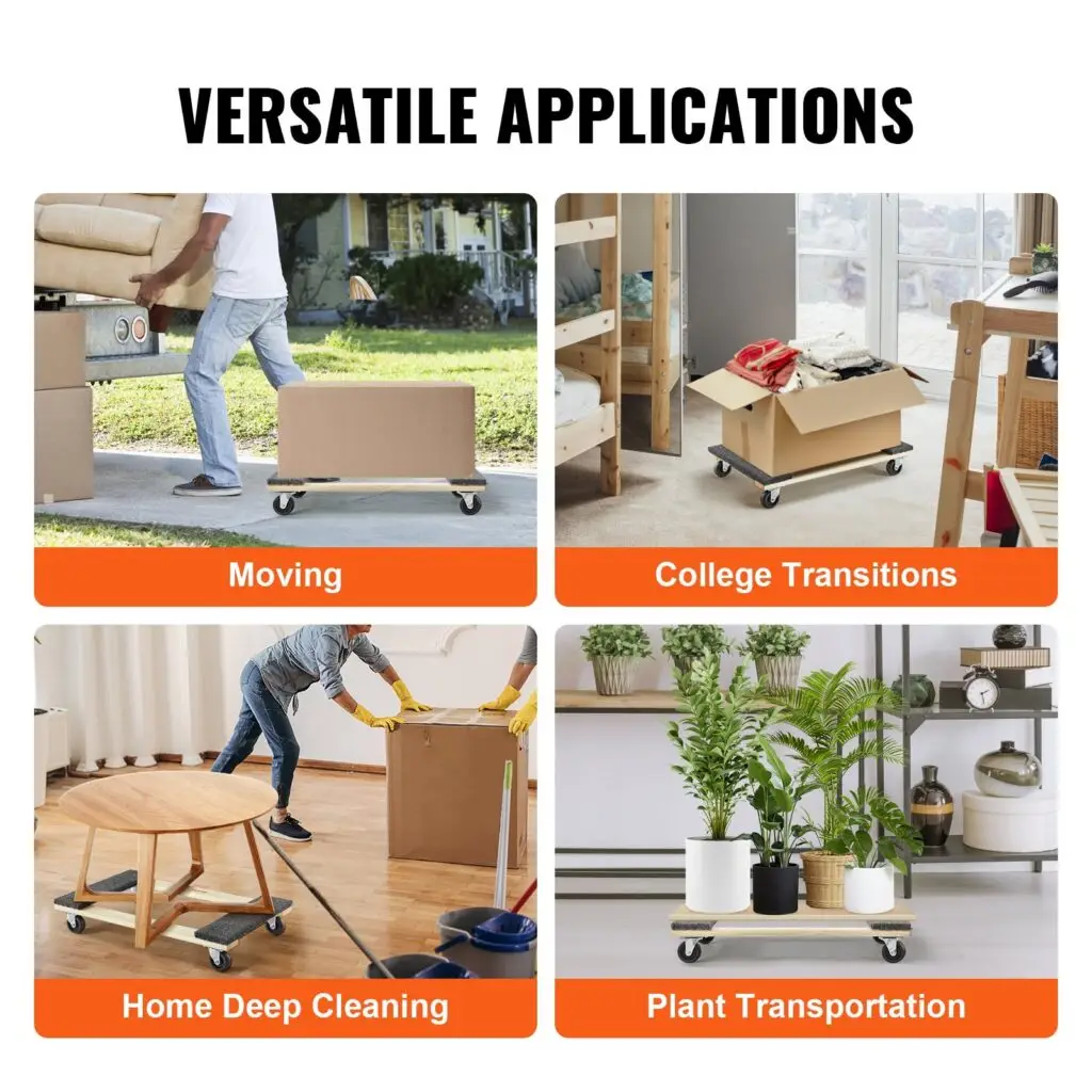Furniture Dolly, 1000 Lbs Load Capacity, 18' X 30', 4 X 3' PP Swivel Casters, Heavy Duty Hardwood Furniture Moving Dolly, Mover's Dolly, Moving Cart With Wheels For Heavy Furniture Home Cleaning