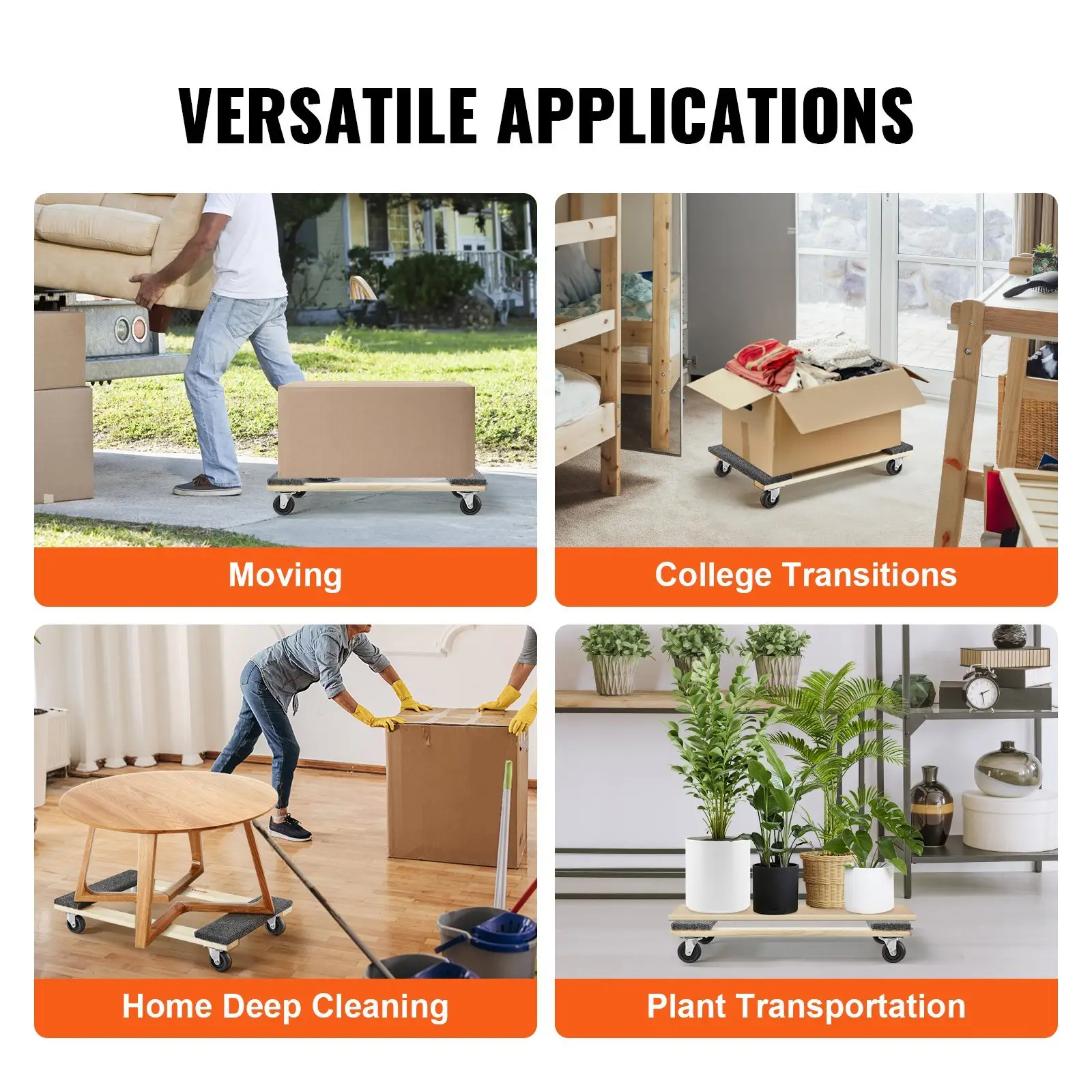 Furniture Dolly, 1000 Lbs Load Capacity, 18' X 30', 4 X 3' PP Swivel Casters, Heavy Duty Hardwood Furniture Moving Dolly, Mover's Dolly, Moving Cart With Wheels For Heavy Furniture Home Cleaning - Image 4