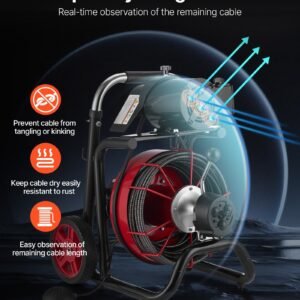 Drain Cleaner Machine 100 FT X 3/8 Inch, Auto Feed Sewer Snake Auger On Wheels - With 8 Cutters & Air-Activated Foot Switch For 2" To 4" Pipes - Image 4