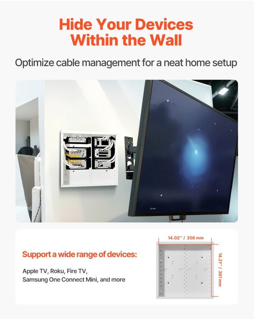 Structured Media Enclosure 14 In Recessed In-Wall TV Media Box With Cover