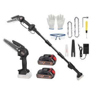 2-in-1 Cordless Pole Saw & Mini Chainsaw Electric Mini Chainsaw Length Adjustable Cordless Chain Saw With 2Pcs 1500mAh Batteries 4in/6in Chains For Tree Trimming - Image 6