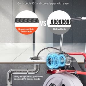 Drain Cleaner Machine 75 FT X 1/2 Inch, Auto Feed Sewer Snake Drain Auger On Wheels, Portable Drain Cleaning Machine With 8 Cutters & Air-Activated Foot Switch For 2" To 6" Pipes - Image 5