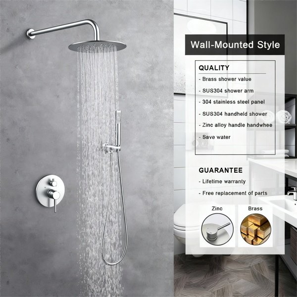 Shower System Shower Faucet Combo Set Wall Mounted With 10" Rainfall Shower Head And Handheld Shower Faucet, Brushed Nickel[Unable Ship Weekends, TK/TEMU Only For Pickup]