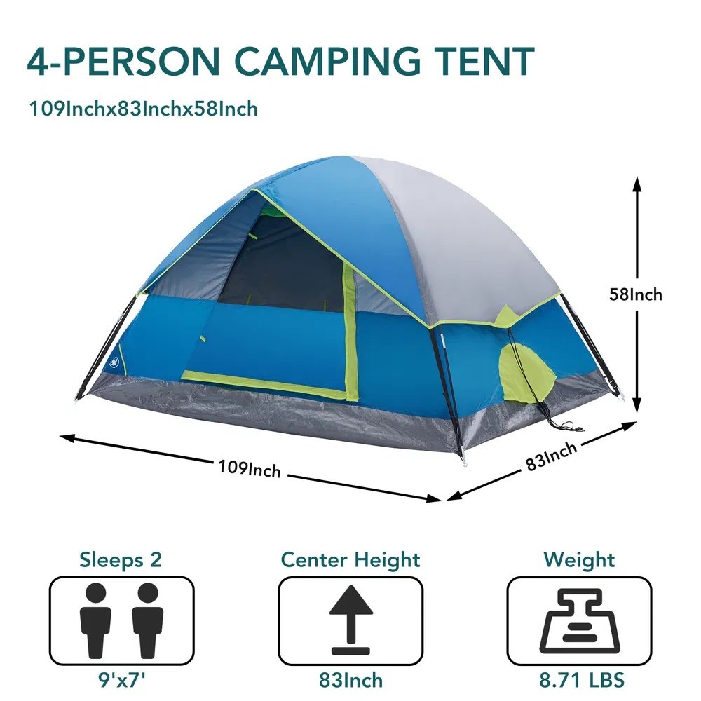 2&4 Person High Quality Camping Tent With Tent Fly, Easy Setup Dome Tent With Mesh Windows & Skylights, Lightweight Portable Tent For Outdoor Camping, Festivals & Back Yard