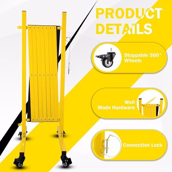 Metal Expandable Barricade, 11 Feet Retractable Fence Outdoor, Mobile Safety Barrier Gate, Easily Assembled Expanding Gate With Casters, Collapsible Accordion Barricade Gate Outdoor