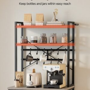 Kitchen Bakers Rack, 23.6 Inch Width Bakers Rack, Kitchen Stand With X-Shaped Support Bar, 12 S-Shaped Hooks, Double-Layer Top Shelf, Coffee Bar Stand For Dishes & Bowls, Spice Bottles - Image 1