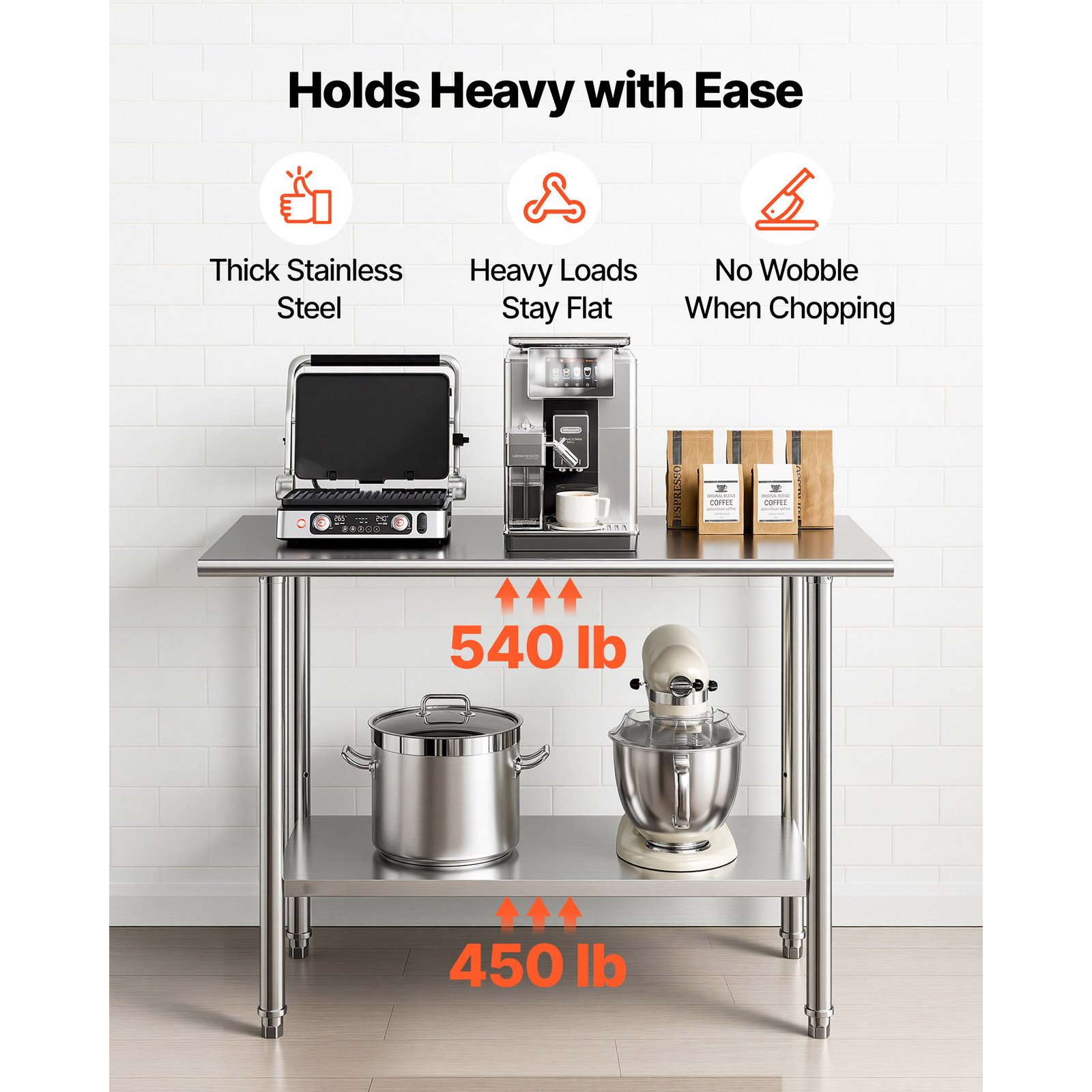 Stainless Steel Work Table, 24x48 Inch Food Prep Table, Commercial Kitchen Workstation With Adjustable Undershelf, Metal Heavy Duty Utility Worktable, For Restaurant Home Hotel Garage Outdoor - Image 5