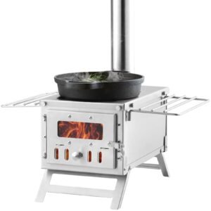 Wood Stove, 80 Inch, Stainless Steel Camping Tent Stove, Portable Wood Burning Stove With Chimney Pipes & Gloves, 700in³Firebox Hot Tent Stove For Outdoor Cooking And Heating With 8 Pipes - Image 1