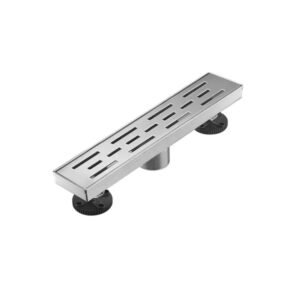 12 Inch Linear Shower Drain With Removable Brick Patterned Grate Cover, 304 Stainless Steel Shower Floor Drain With Hair Strainer And Leveling Feet - Image 1