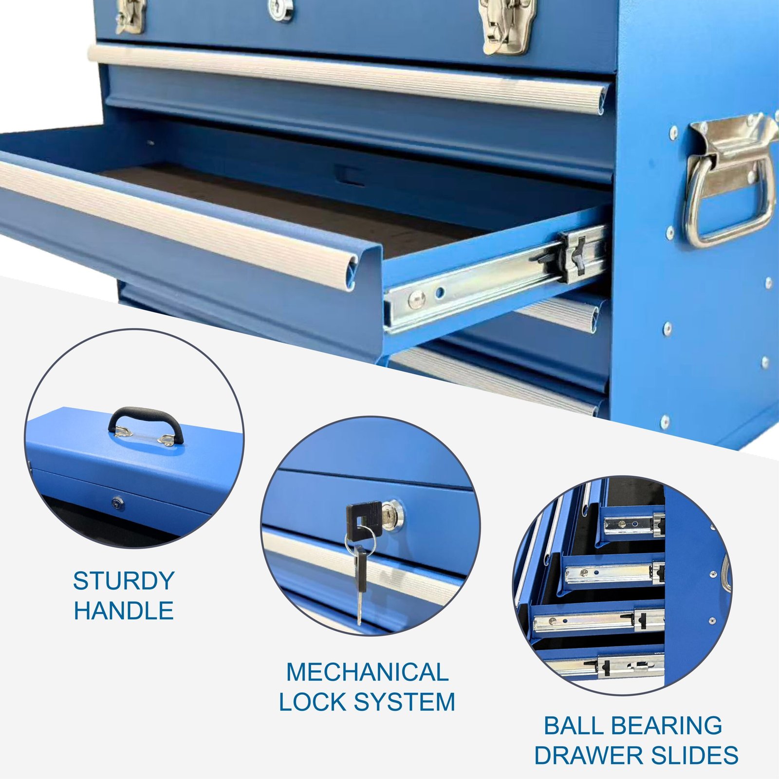 Heavy Duty Metal Tool Box, 21-inch, Portable Metal Tool Box With 4 Drawers, Small Tool Chest With EVA Liners, Ball Bearing Slide Drawers Locking & Powder Coated Finish, Multi-Function Tool Organizer - Image 2