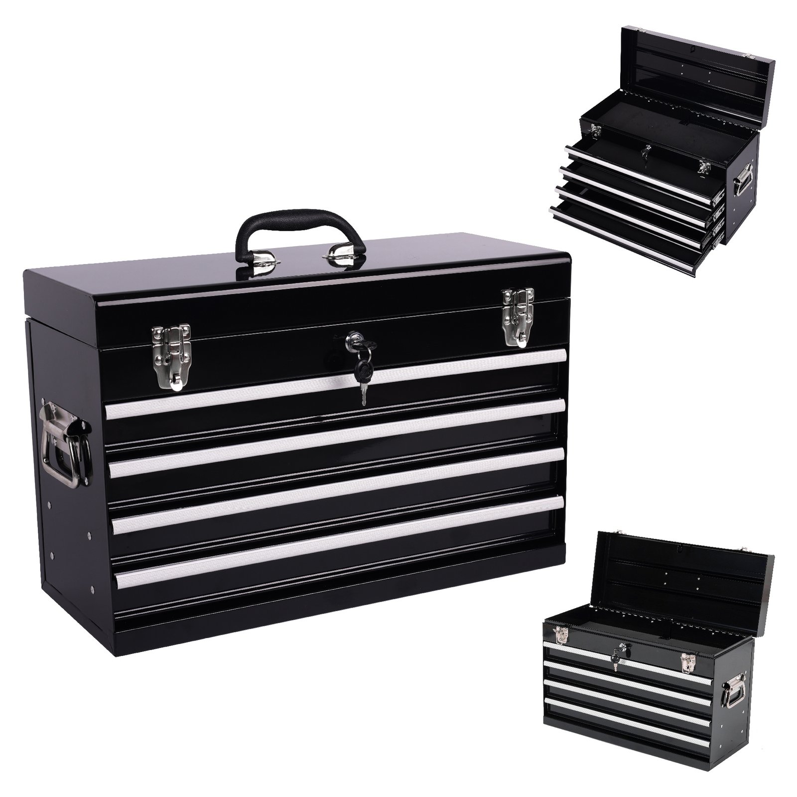 Heavy Duty Metal Tool Box, 21-inch, Portable Metal Tool Box With 4 Drawers, Small Tool Chest With EVA Liners, Ball Bearing Slide Drawers Locking & Powder Coated Finish, Multi-Function Tool Organizer - Image 9