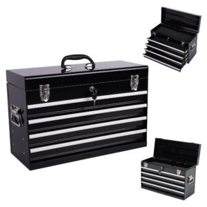 Heavy Duty Metal Tool Box, 21-inch, Portable Metal Tool Box With 4 Drawers, Small Tool Chest With EVA Liners, Ball Bearing Slide Drawers Locking & Powder Coated Finish, Multi-Function Tool Organizer - Image 1