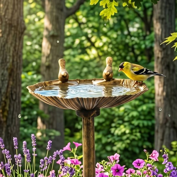 50x36x81cm Antique Bronze Resin Bird Bath With Shell Edge & 1.4W Solar Fountain