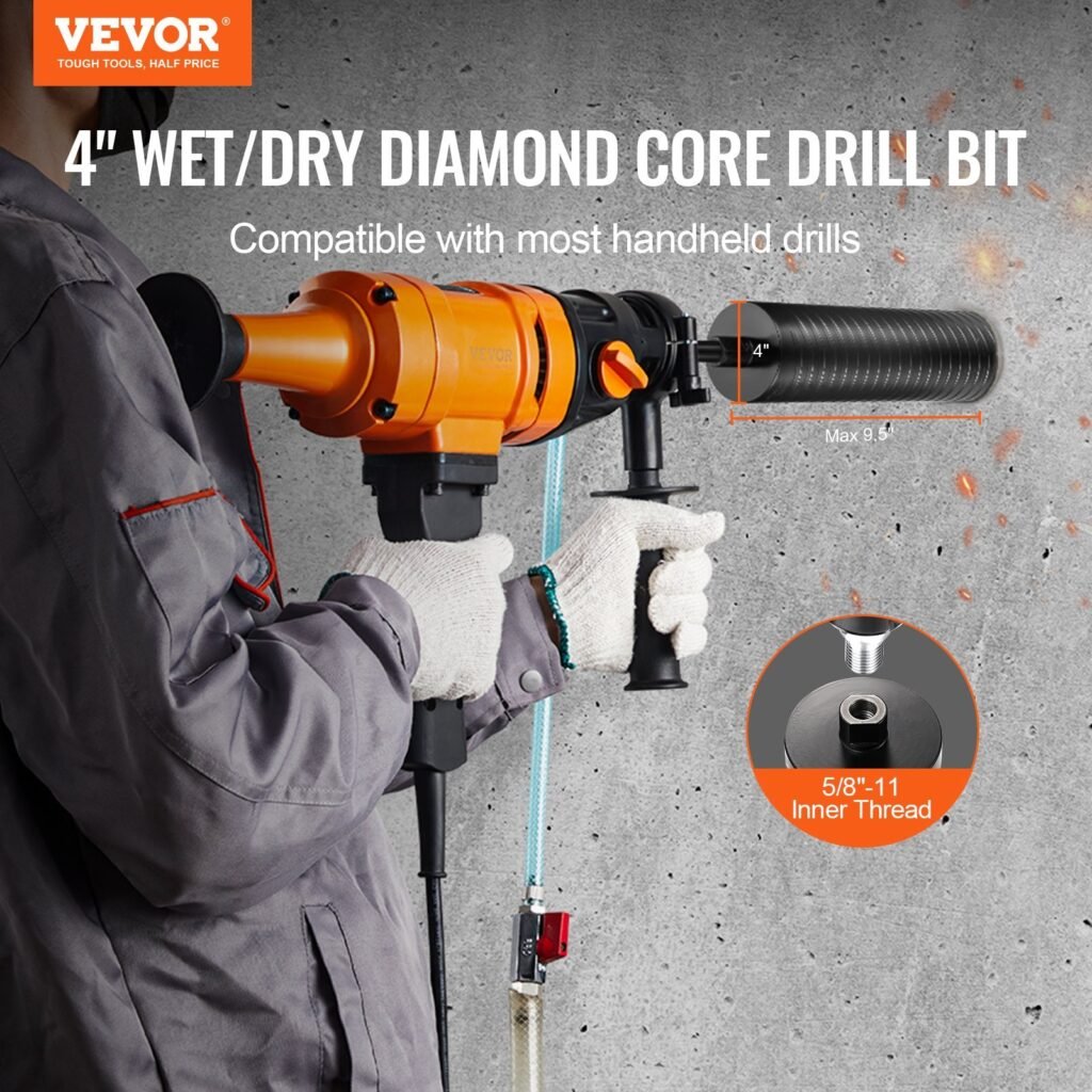 Core Drill Bit, 4' Wet/Dry Diamond Core Drill Bits For Brick And Block, Concrete Core Drill Bit With Pilot Bit Adapter And Saw Blade, 9.5' Drilling Depth, 5/8'-11 Inner Thread, Laser Welding