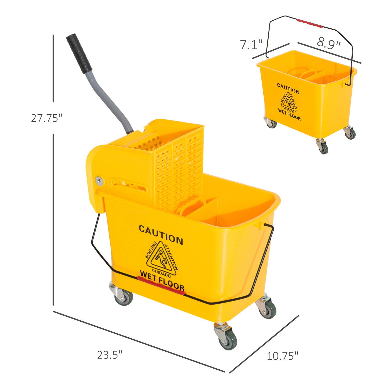 Compact Mop Bucket with Wringer, Mop Bucket on Wheels, 21 Quart, Separate Dirty and Clean Water, Yellow - Image 8