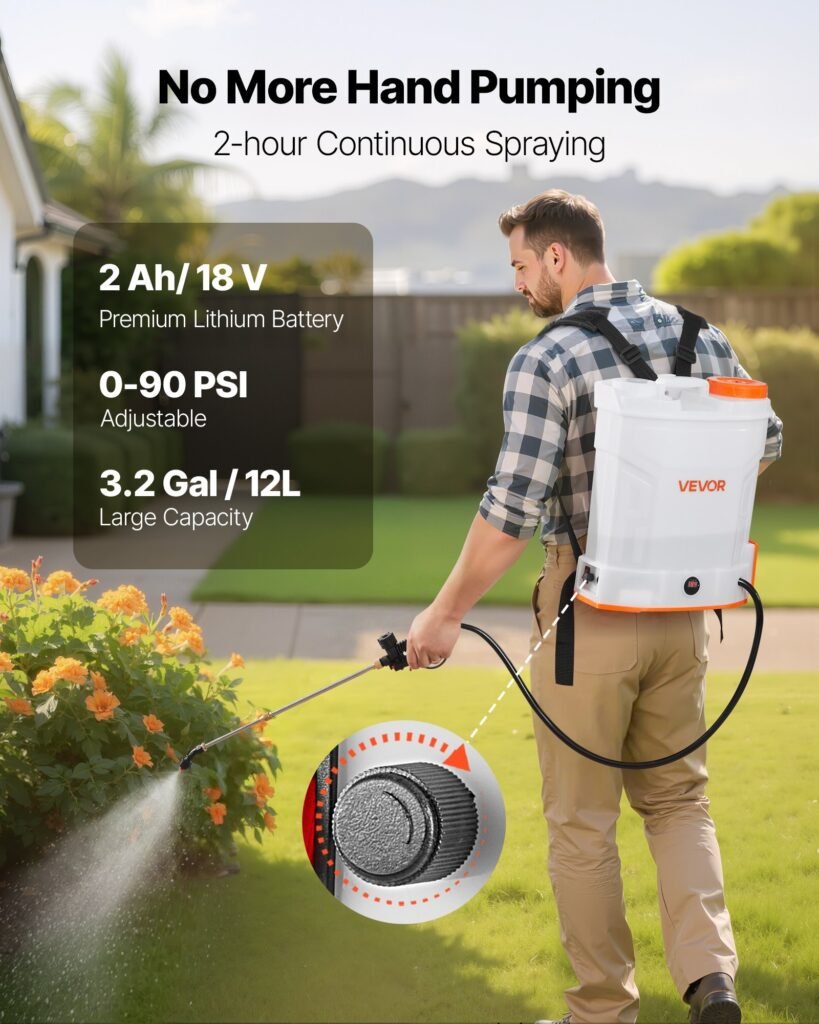 3.2 Gallon Battery Powered Backpack Sprayer 0-90 PSI 2H Runtime For Yard Lawn