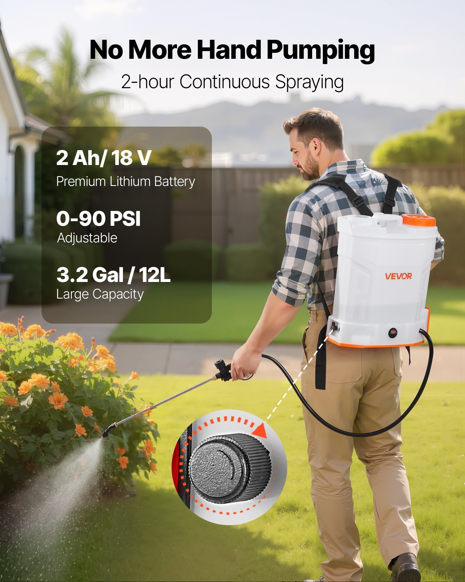 3.2 Gallon Battery Powered Backpack Sprayer 0-90 PSI 2H Runtime For Yard Lawn - Image 2