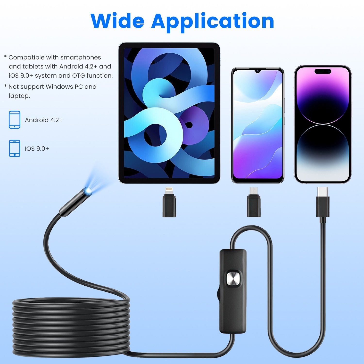1Set Endoscope Camera 1920P HD IP67 Waterproof Inspection Borescope Tool With Light And 8 & 1 Dual Lens 16.4ft Semi Rigid Snake Cable Stepless Brightness APP Control For IOS And Android - Image 6