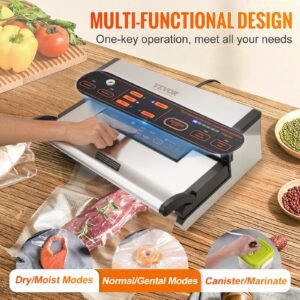 Vacuum Sealer Machine, 95Kpa 350W Powerful Dual Pump And Dual Sealing, Dry And Moist Food Storage, Automatic And Manual Air Sealing System With Built-in Cutter, With Seal Bag And External Hose - Image 5