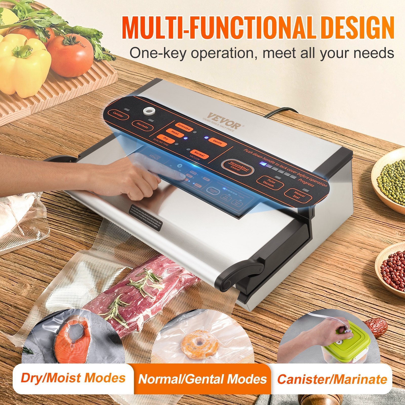 Vacuum Sealer Machine, 95Kpa 350W Powerful Dual Pump And Dual Sealing, Dry And Moist Food Storage, Automatic And Manual Air Sealing System With Built-in Cutter, With Seal Bag And External Hose - Image 5