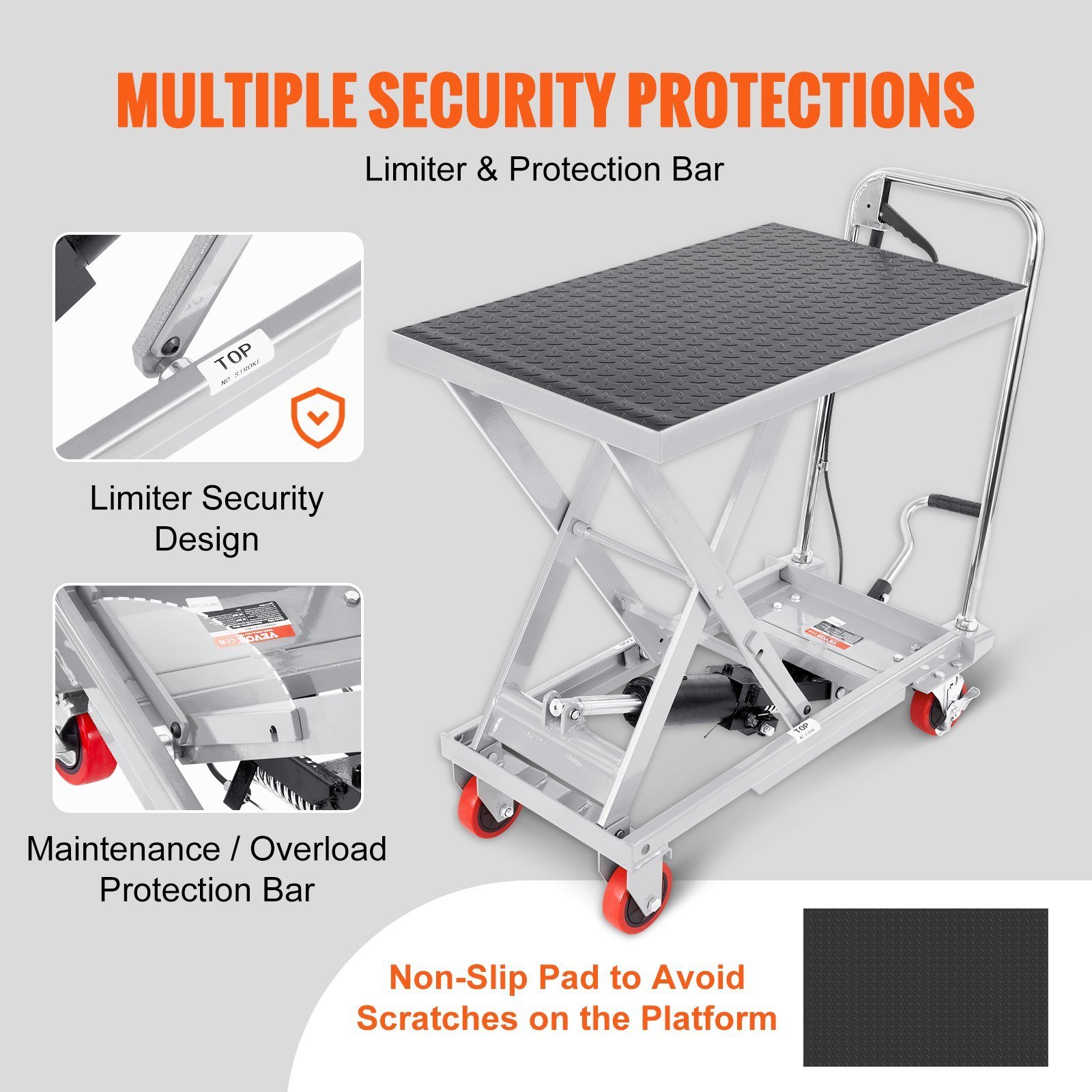 Hydraulic Lift Table Cart, 500lbs Capacity 28.5" Lifting Height, Manual Single Scissor Lift Table With 4 Wheels And Non-slip Pad, Hydraulic Scissor Cart For Material Handling, Gray - Image 4