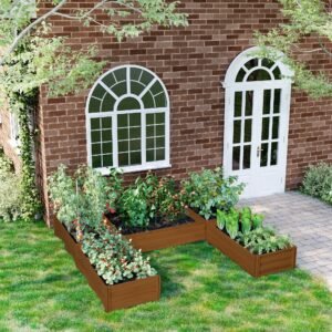 Raised Garden Bed, Set of 5 Large Wooden Box Planters for Outdoor Plants Vegetables Flowers Herbs, 7.5x7.5x1ft, Brown - Image 2