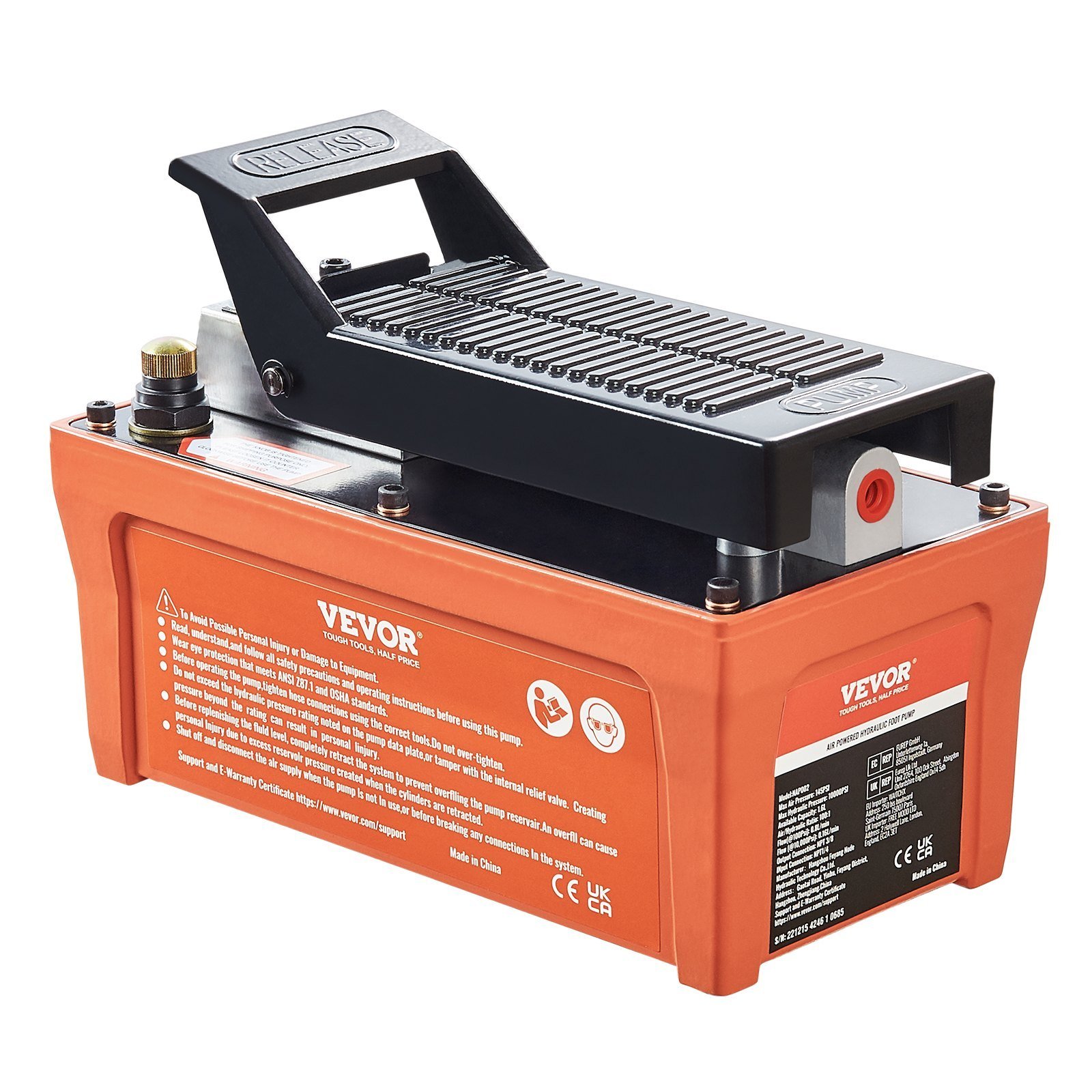 Air Hydraulic Pump, 10,000 PSI 1/2 Gal Reservoir, NPT 3/8" Oil Outlet, NPT 1/4" Inlet, 6.6 Ft Pipe, Foot Actuated Hydraulic Pump Air Treadle For Auto Body Frame Machines And Pulling Post, Orange - Image 1