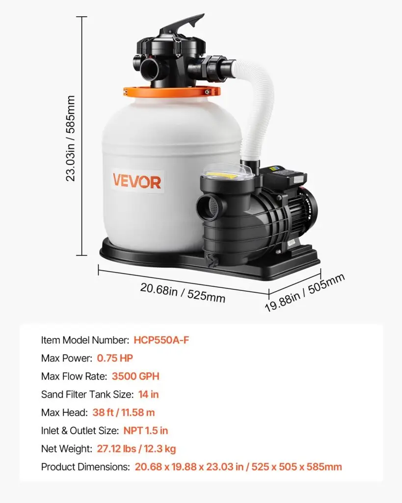 FlashPure Sand Filter Pump, 14 In For Above Ground Pool, 0.75 HP 3500 GPH, Swimming Pool Filter System With Timer, 6X Faster Filtration, Media Installed, Leak-Resistant, Ready To Use Out Of Box