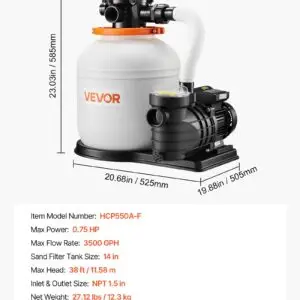 FlashPure Sand Filter Pump, 14 In For Above Ground Pool, 0.75 HP 3500 GPH, Swimming Pool Filter System With Timer, 6X Faster Filtration, Media Installed, Leak-Resistant, Ready To Use Out Of Box - Image 1