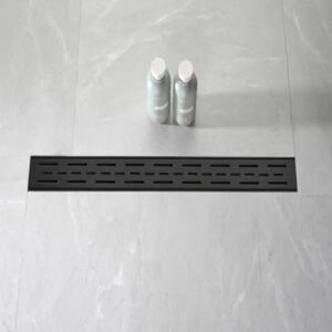 28 Inch Linear Shower Drain With Removable Brick Patterned Grate Cover, 304 Stainless Steel Shower Floor Drain With Hair Strainer And Leveling Feet - Image 1