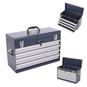 Heavy Duty Metal Tool Box, 21-inch, Portable Metal Tool Box With 4 Drawers, Small Tool Chest With EVA Liners, Ball Bearing Slide Drawers Locking & Powder Coated Finish, Multi-Function Tool Organizer - Image 1