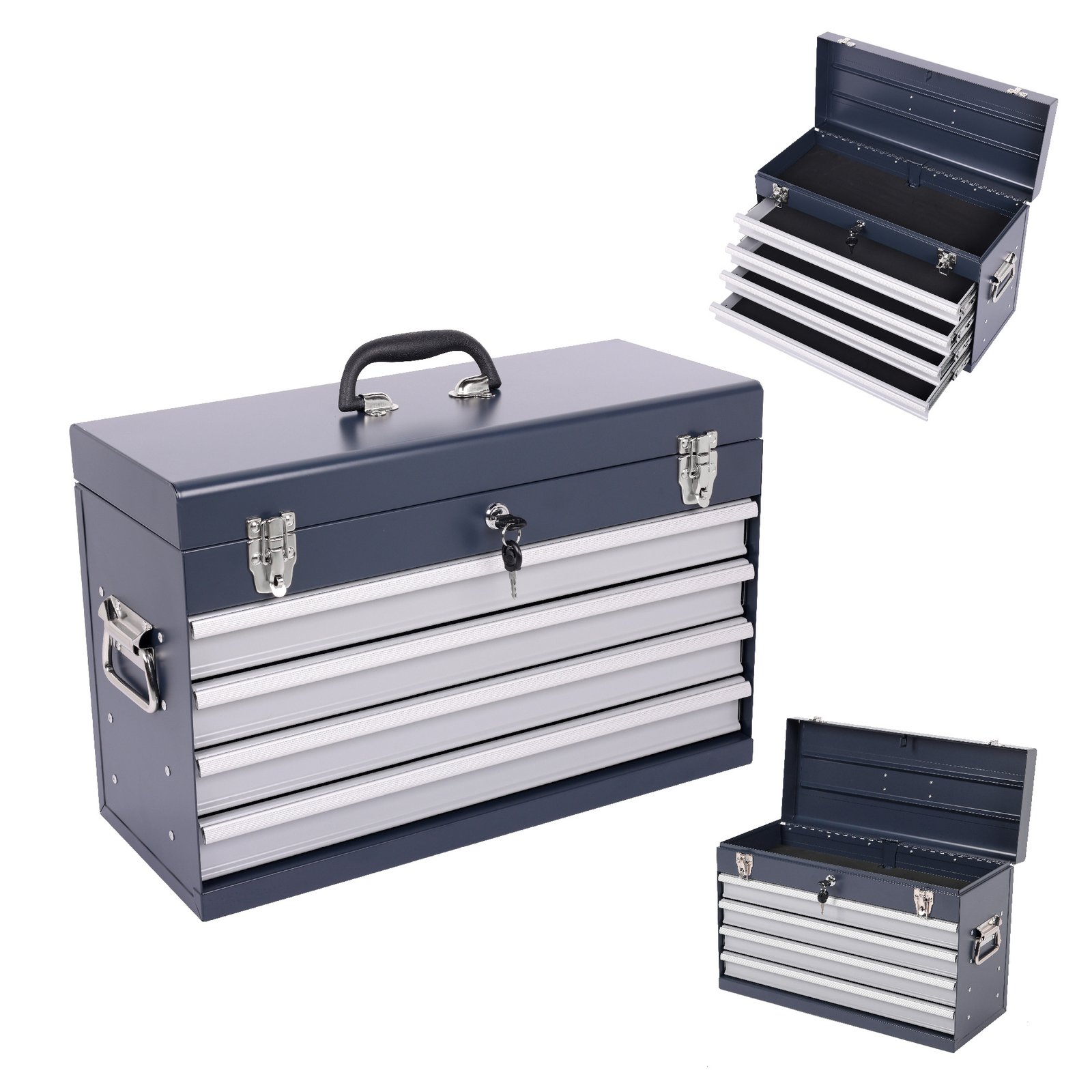 Heavy Duty Metal Tool Box, 21-inch, Portable Metal Tool Box With 4 Drawers, Small Tool Chest With EVA Liners, Ball Bearing Slide Drawers Locking & Powder Coated Finish, Multi-Function Tool Organizer - Image 1