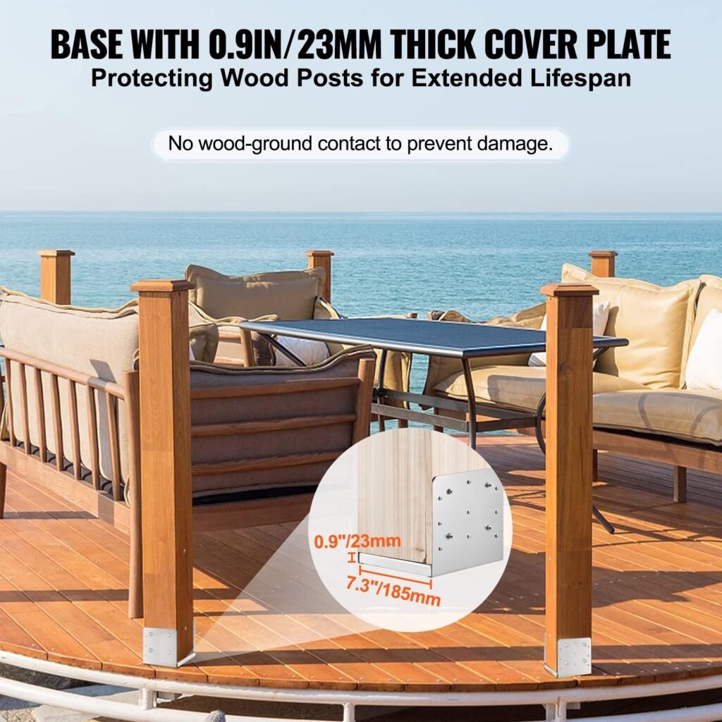 8'x 8' Post Base, 4Pcs Stainless Steel Adjustable Post Anchor Bracket(Internal 7.8 X 7.3'), Adjustable Post Base For Pavilion Deck Porch Handrail Railing Support Decorative Anchor Plate