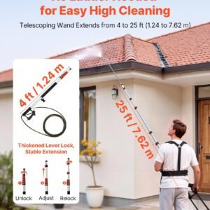 25 FT Pressure Washer Telescoping Wand, With Power Washer Extension Wands & High Pressure Hose, Brush Head, 7 Nozzles, Hose Adapter, Upgrade Support Belt, Storage Bag, 4000 PSI For High Cleaning - Image 2