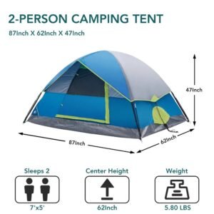 2&4 Person High Quality Camping Tent With Tent Fly, Easy Setup Dome Tent With Mesh Windows & Skylights, Lightweight Portable Tent For Outdoor Camping, Festivals & Back Yard - Image 3