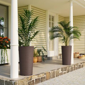 29 Inch Outdoor Planter, Set of 2 Plastic Flower Pots, Weather and UV Resistant Stackable Large Planters, Brown - Image 4
