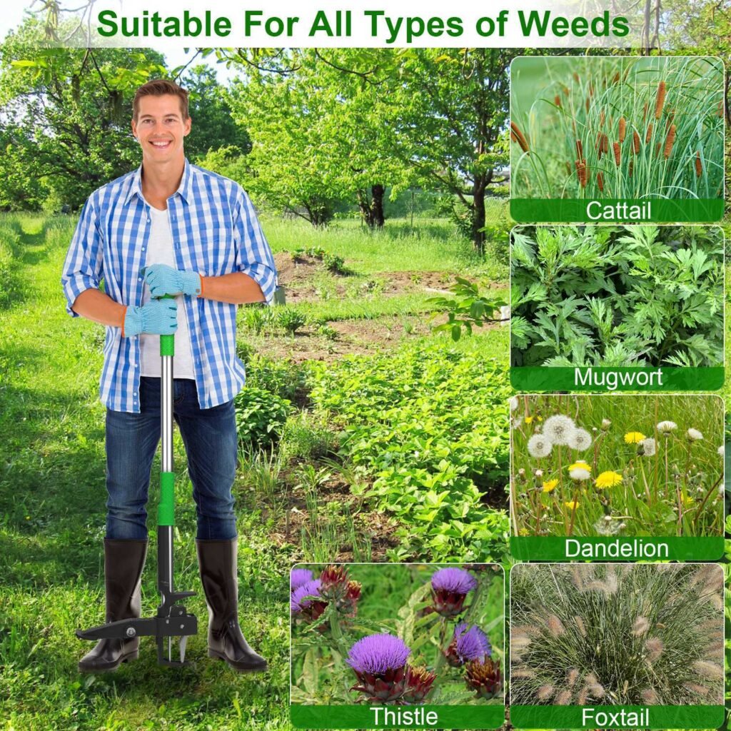 1Pc Aluminum Weed Puller Stand Up Weeder Without Bending Kneeling Manual Weed Remover Tool With 4 Claws For Lawn Yard Garden Patio