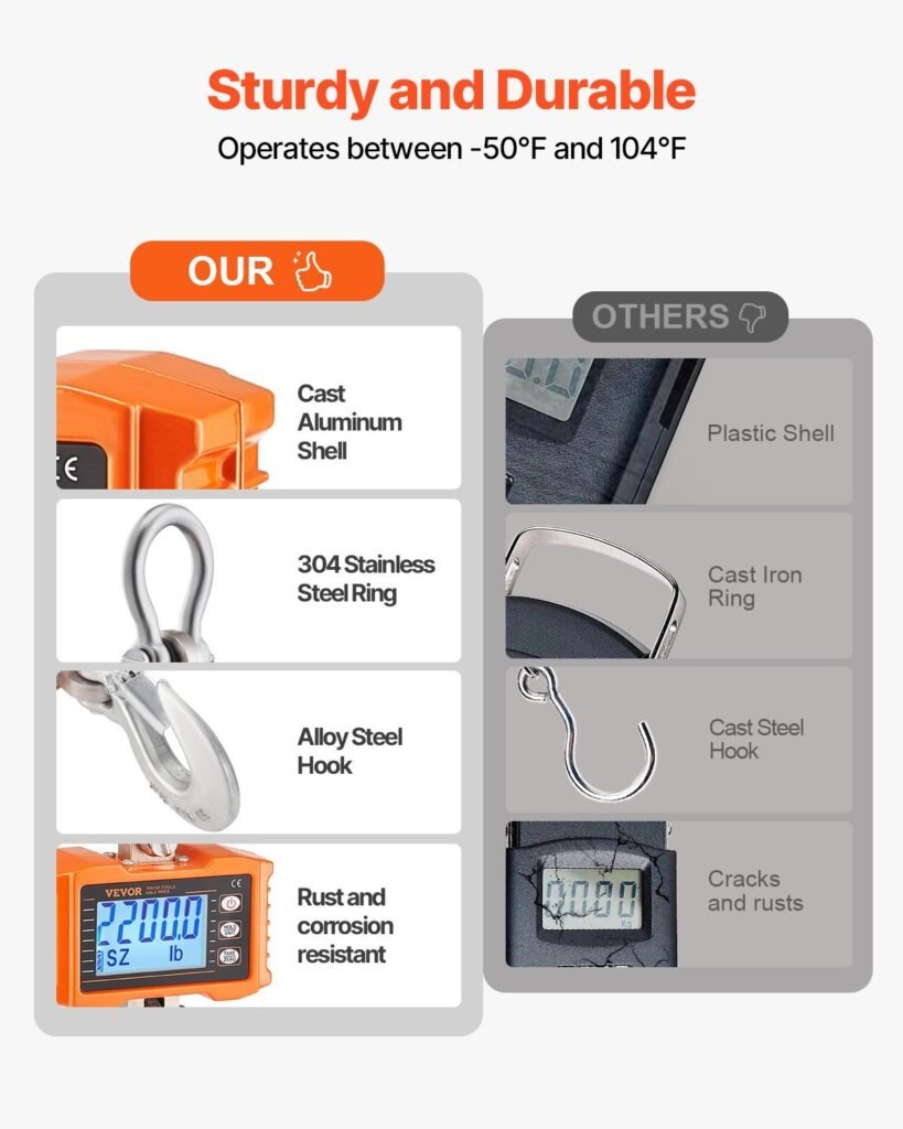 Digital Crane Scale Industrial Hanging Scale 2200 Lbs/1000 Kg Heavy Duty Scale