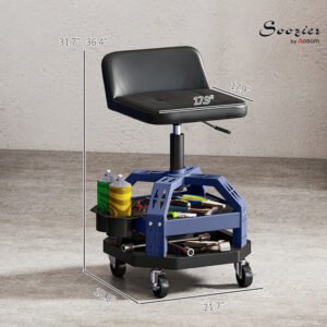 Rolling Creeper Garage Stool, 300 LBS Capacity Mechanic Stool With 360 Degrees Wheels, Tool Tray, Adjustable Height, Blue - Image 5